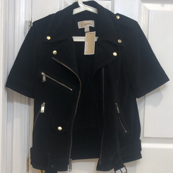 (BNWT) Michael Kors Suede Short Sleeve Moto Jacket - Picture 1 of 8